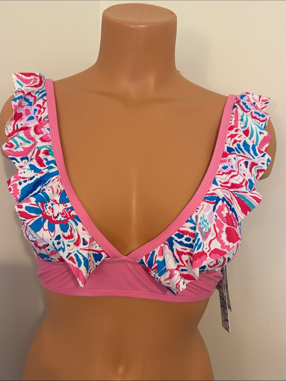Pink Floral Ruffle Bikini Top by Into the Bleu by Amerex NWTs Ruffle Padded ++